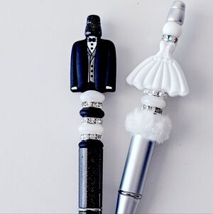 Elegant Wedding Themed Pen Set - Black and White